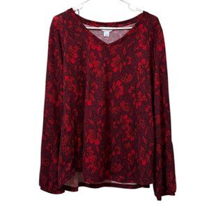Liz Claiborne Sweater Women Size Large Burgundy Floral Stretch Lightweight‎ NWT